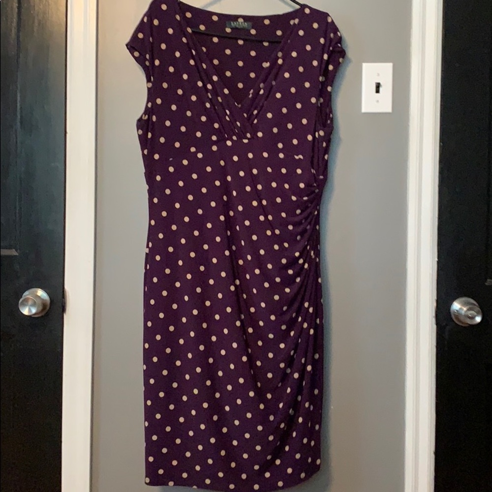 Purple and tan wrap dress